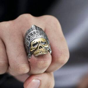 Alternative view of The Chief-Bold Indian Skull ring