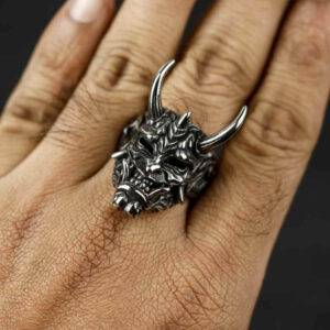 Alternative view of Vintage Oni Mask ring